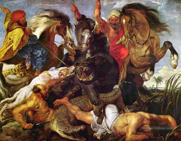 Hippopotame et chasse au crocodile Baroque Peter Paul Rubens Peinture à l'huile